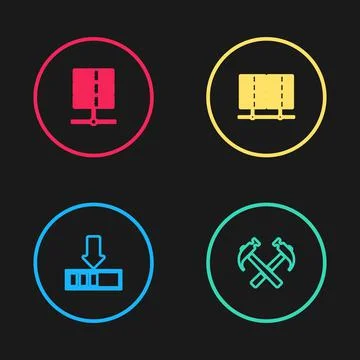 Set line Loading, Two crossed hammers, Server, Data, Web Hosting and icon イラスト素材
