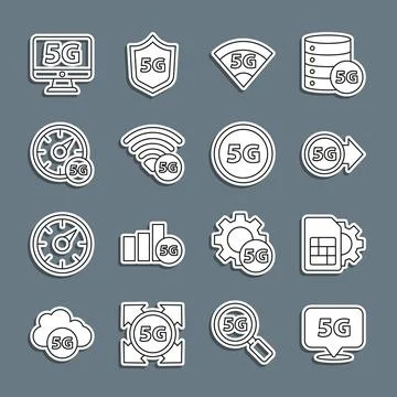 Set line Location 5G network, Sim card setting, Digital speed meter, Monitor Stockillustratie