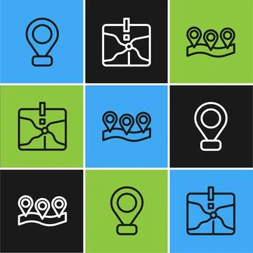 Set line Location, and Intersection point icon. Vector イラスト素材