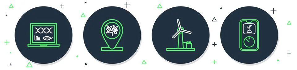 Set line Location and tree, Wind turbine, Genetic engineering modification and イラスト素材