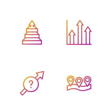 Set line Location, Arrow, Pyramid chart infographics and Pie. Gradient colo.. Stock-Illustration