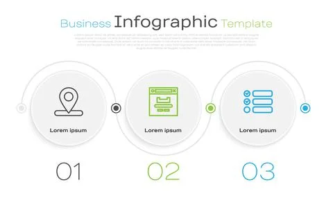 Set line Location, Browser window and Task list. Business infographic template Stock Illustration