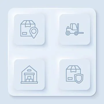 Set line Location with cardboard box, Forklift truck, Warehouse and Delivery 스톡 일러스트