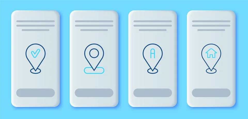 Set line Location, with check mark and house icon. Vector Stock Illustration