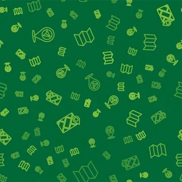 Set line Location, City map navigation and Folded on seamless pattern. Vector Illustrazione stock