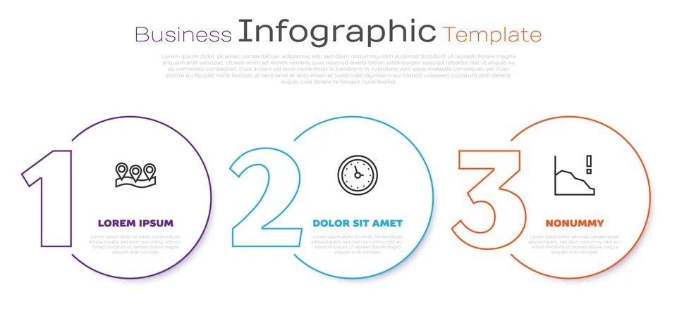 Set line Location, Clock and Financial growth decrease. Business infographic Illustrazione stock