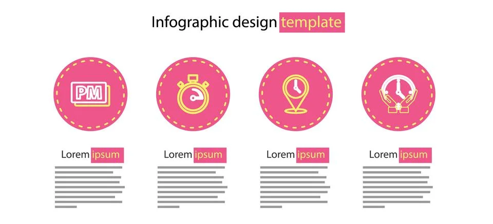 Set line Location with clock, Clock, Stopwatch and PM icon. Vector Illustrazione stock