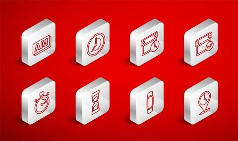 Set line Location with clock, Clock, Calendar and, check mark, Smartwatch, .. Stock Illustration