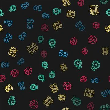 Set line Location, Clock, Parachute and Plane propeller on seamless pattern Stock Illustration