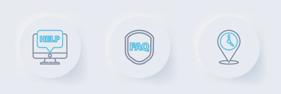 Set line Location with clock, Shield text FAQ and Computer monitor and help.. イラスト素材