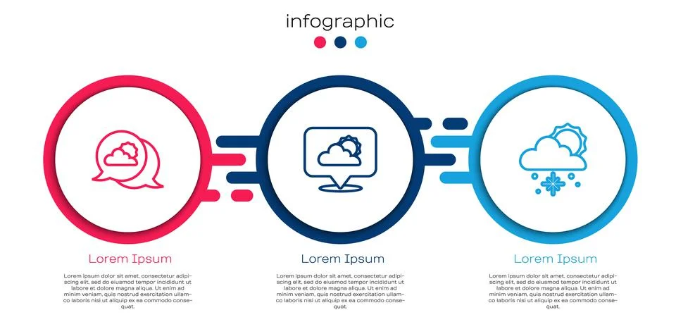 Set line Location cloud, and Cloud with snow and sun. Business infographic Stock Illustration