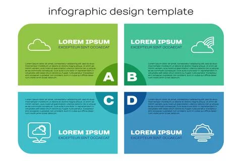Set line Location cloud, Cloud, Sunrise and Rainbow with clouds. Business Stock Illustration