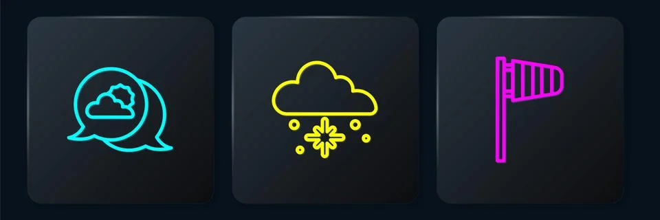 Set line Location cloud, Cone windsock wind vane and Cloud with snow. Black Stockillustratie
