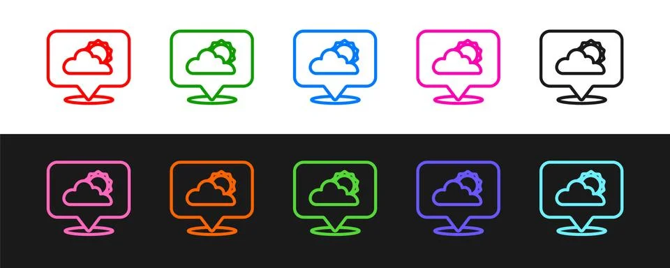 Set line Location cloud icon isolated on black and white background. Vector Stock Illustration