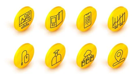 Set line Location, Cloud or online library, Student, Computer mouse, Pie ch.. Stock Illustration