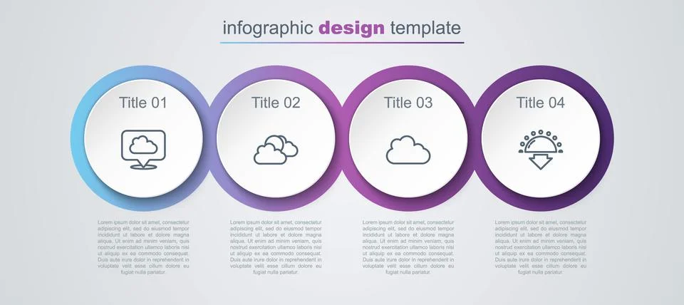 Set line Location cloud, Sun and weather, Cloud and Sunset. Business infograp Stock Illustration
