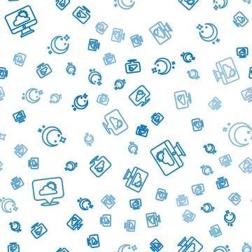 Set line Location cloud, Weather forecast and Moon and stars on seamless pattern Stock Illustration