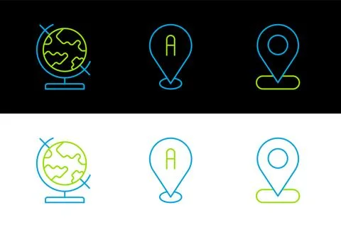 Set line Location, Earth globe and  icon. Vector Stock Illustration