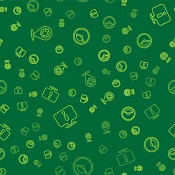 Set line Location with gear, Information and Time Management on seamless pattern Stock Illustration