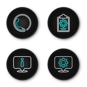Set line Location with gear, Information, Checklist 24 hours service and Te.. Illustrazione stock