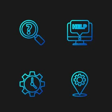 Set line Location with gear, Time Management, Unknown search and Computer 스톡 일러스트