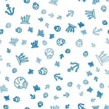 Set line Location on the globe, Anchor and Ski and sticks on seamless pattern 스톡 일러스트