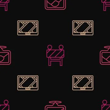 Set line Location, Gps device with map and Road barrier on seamless pattern Illustrazione stock