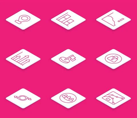 Set line Location, Graph, chart, diagram, Financial growth decrease, Pie Stock Illustration