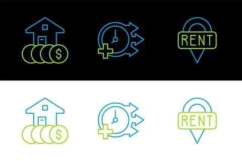 Set line Location key, House with dollar and Clock icon. Vector Stock Illustration
