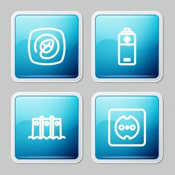 Set line Location with leaf, Battery, Hydroelectric dam and Electrical outl.. Stock Illustration