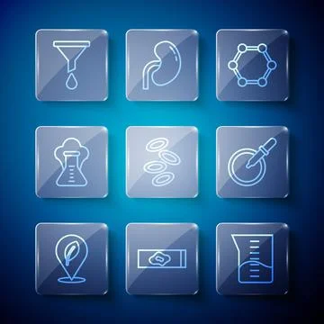 Set line Location with leaf, Blood test and virus, Laboratory glassware or Stockillustratie