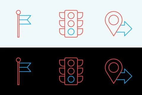 Set line Location, marker and Traffic light icon. Vector Illustrazione stock