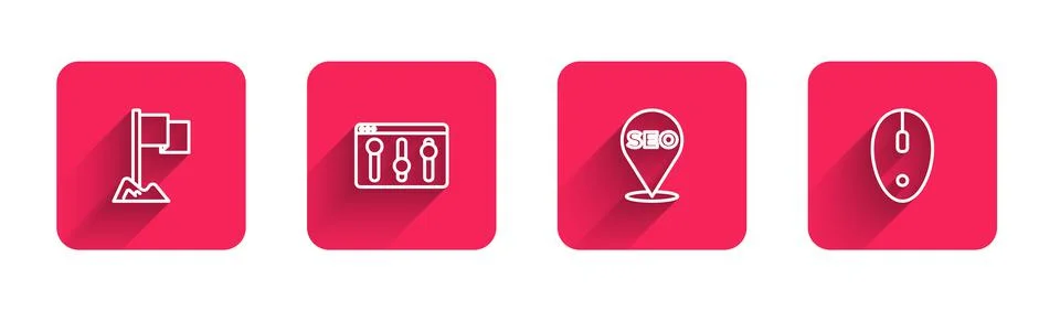 Set line Location marker, Browser setting, SEO optimization and Computer mouse Illustrazione stock