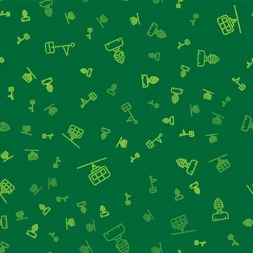 Set line Location marker, Cable car and Winter athlete on seamless pattern Stock Illustration