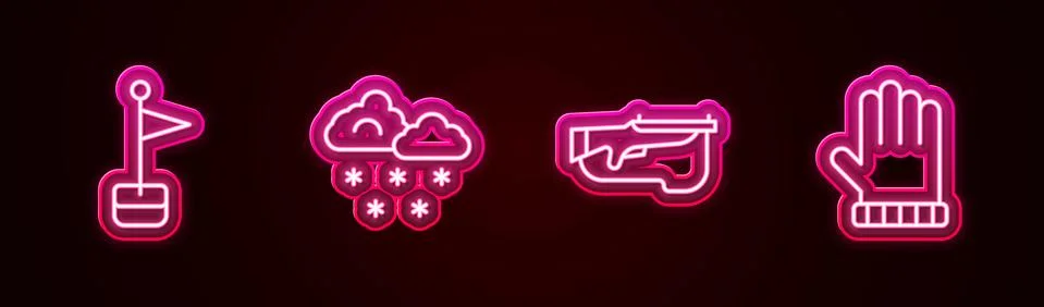 Set line Location marker, Cloud with snow, Biathlon rifle and Christmas mitten Stock Illustration