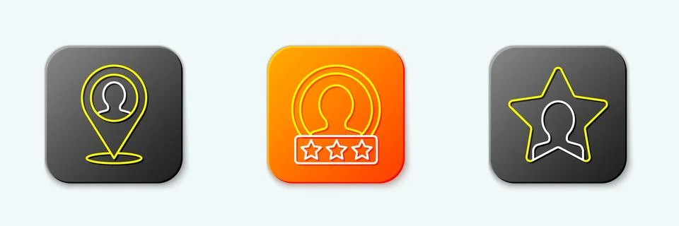 Set line Location with person, Create account screen and Head hunting icon... Stock Illustration