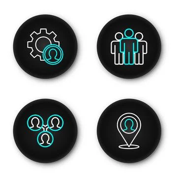 Set line Location with person, Project team base, Users group and Head hunt.. Stock Illustration