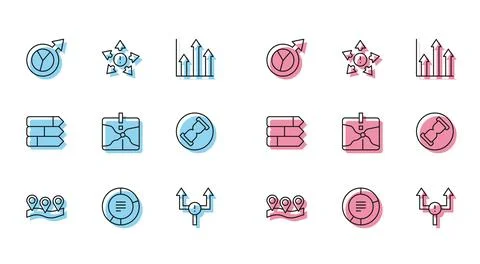 Set line Location, Pie chart infographic, Financial growth, Arrow, Intersection Stock Illustration