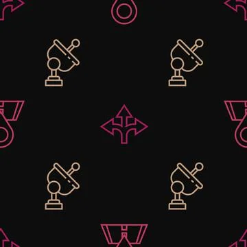 Set line Location, Radar and Road traffic sign on seamless pattern. Vector Illustrazione stock
