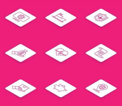 Set line Location shield Ship Life insurance with Money hand Document Deliver Stock Illustration