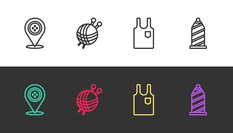 Set line Location tailor shop, Yarn ball with knitting needles, Sleeveless T- 스톡 일러스트