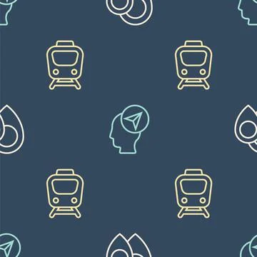 Set line Location, Train and with person on seamless pattern. Vector Stockillustratie