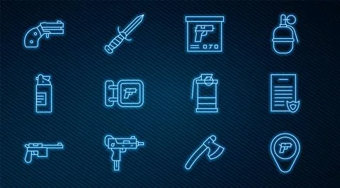 Set line Location with weapon, Firearms license certificate, Military ammunition Stock Illustration