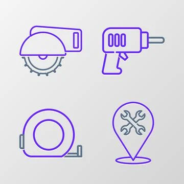 Set line Location with wrench, Roulette construction, Electric drill machin.. Stock Illustration
