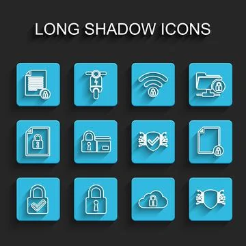 Set line Lock and check mark, Document lock, Cloud computing, Cyber security 스톡 일러스트