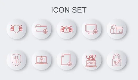 Set line Lock and check mark, Shield security with lock, Cyber, Computer api  イラスト素材