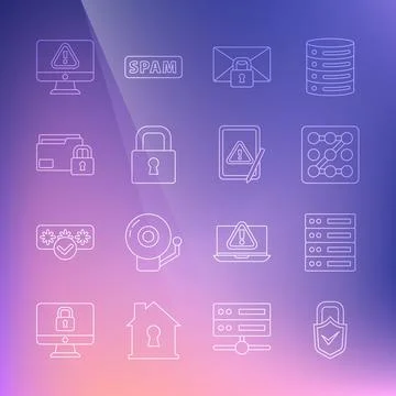 Set line Lock and check mark, Server, Data, Web Hosting, Graphic password Illustrazione stock