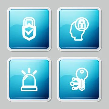 Set line Lock and check mark, Human head with lock, Motion sensor and Crypt.. Ilustración de archivo