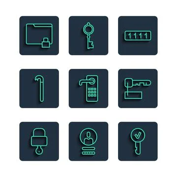 Set line Lock and key, Create account screen, Key, Password protection, Digital 스톡 일러스트
