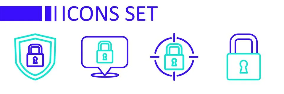 Set line Lock,  and Shield security with lock icon. Vector Stock Illustration
